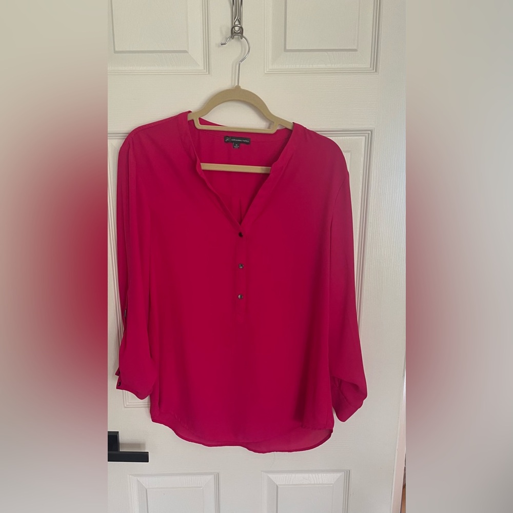 Adrianna Papell Fuchsia Split-Neck Tunic Blouse